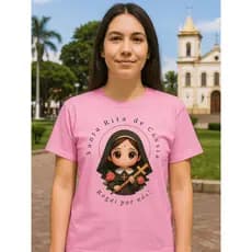 Camiseta Algodão Religiosa Santa Rita de Cássia MAnga Curta OFerta