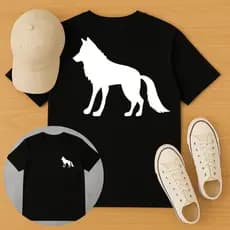 Camiseta Algodão Masculina Preta Estampa Lobo Frente e Costas – Moda Streetwear Casual