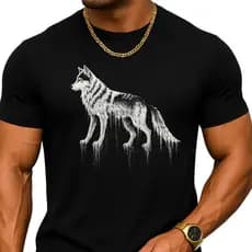Camiseta Masculina Lobo Estampada Algodão Premium Streetwer Casual Estilo Urbana Várias Cores