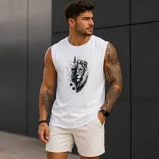 Regata Masculina Leão Lion Estampada Academia Fitness Treino Casual 100% Algodão Moda Masculina Dia a Dia