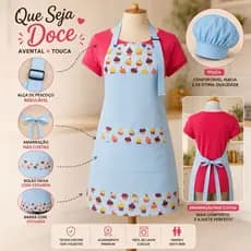 Avental Personalizado “Que Seja Doce” em Oxford – Linha Confeiteira | Com Touca e Regulagem