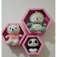 trio nicho hexagonal quarto bebê cor rosa
