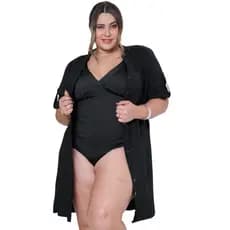 Saída De Praia Plus Size Estampada Com Cinto