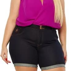 Shorts jeans plus size com elastano estica 52 e 54 AZUL tamanho grande estica