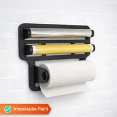Porta Papel Toalha Cozinha Triplo Suporte Preto Rolo 4 Em 1
