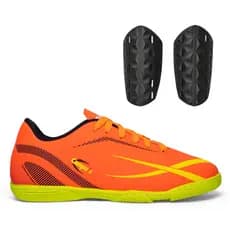 Kit Chuteira de Futsal com Caneleira Masculina Sola Costurada Reforçada