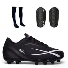 Kit Chuteira Campo Masculina com Caneleira e Meião Futebol