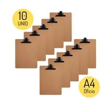 Prancheta A4 De Madeira MDF Com Prendedor De Metal Kit C/ 10 - Garra Preta