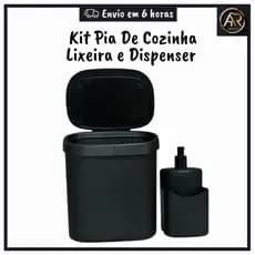 Conjunto de Pia e Cozinha Com Lixeira 3,5 Litros e Dispenser de Detergente 500 ML Porta Bucha