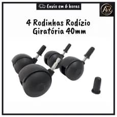 Rodinhas Rodízio Giratória 40mm Pino 6mm Preto Cama Box Fruteira Andador