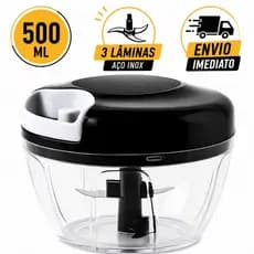 Kit Processador de Alimentos Triturador Grande 500 ml 3 Laminas Manual Preto Vermelho
