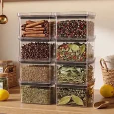 08 Potes Herméticos 500ml Acrílico Organizador De Temperos