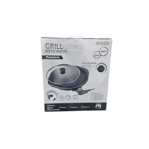Grill Eletrico Redondo Termostato Premium 220V Preto Pratico Versatil Cozinha