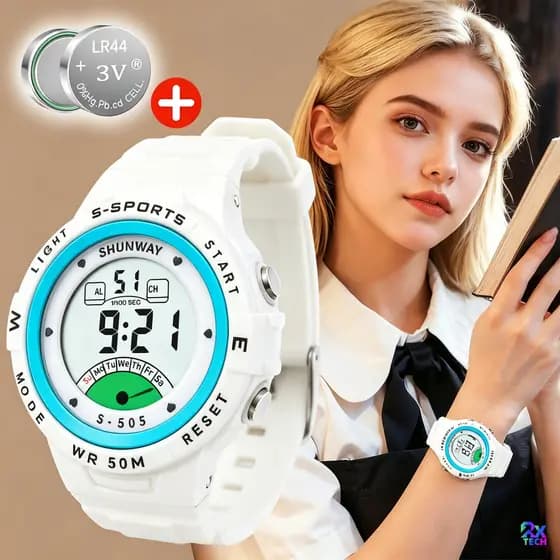 Relógio Infantil A Prova De Água Exercícios Original Relógios 2 Pilhas Bateria Femininos Led Esportivas Cronômetro