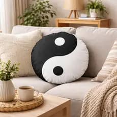 Almofada Decorativa Redonda Yin Yang Olho Grego Sol e Lua Mandala