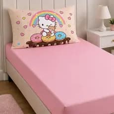 Jogo de Lençol Solteiro 2 Peças Hello Kitty Micropercal 400 Fios Toque Macio Não Desbota