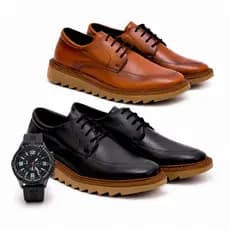 Sapato Social Oxford Loafer Kit 2 pares Com Relógio Masculino Confortável Elegante Trabalho Eventos
