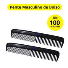 Pente Masculino Kit 100 un. Preto de Bolso INQUEBRÁVEL Cabelo e Barba Ótimo custo beneficio