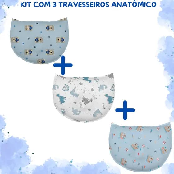 Kit com 3 Travesseiros Anatômicos para Prevenção de Cabeça Chata - Ideal para Recém-Nascidos