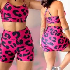 ✨ Conjunto Short e Top Fitness Meia Coxa Suplex com Bojo  Estampado✨ Vestimentas Esportivas e para o Ar Livre