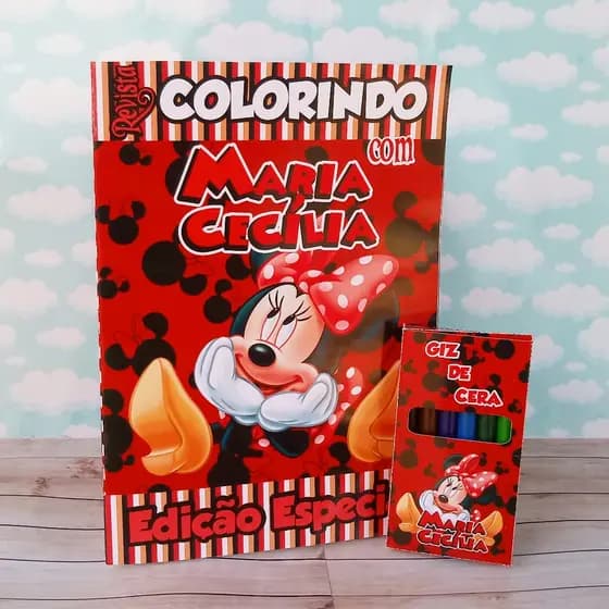 Kit Colorir Personalizado Minnie Personalizamos qualquer tema livro de colorir giz de cera lembrancinha