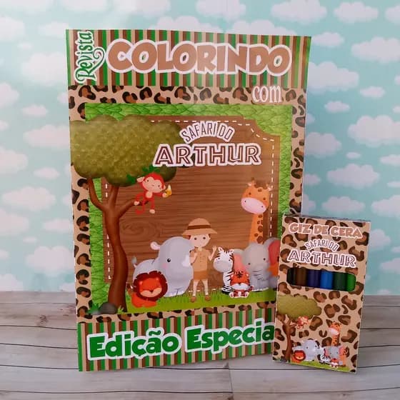 Kit Colorir Personalizado Safari Personalizamos qualquer tema livro de colorir giz de cera lembrancinha