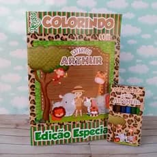 Kit Colorir Personalizado Safari Personalizamos qualquer tema livro de colorir giz de cera lembrancinha