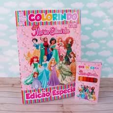 Kit Colorir Personalizado Princesas Disney Personalizamos qualquer tema livro de colorir giz de cera lembrancinha