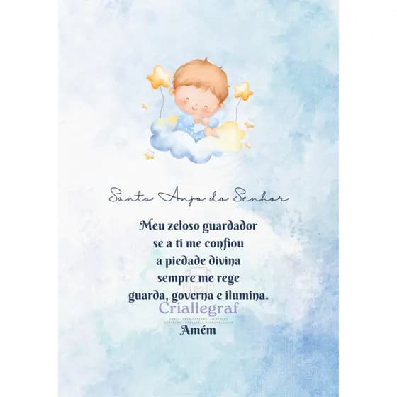 Quadro Infantil Oração do Anjo da Guarda Quarto Criança MDF