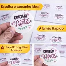 Adesivos Personalizados "Contém Afeto" | Papel Fotográfico | Adesivo Redondo | Vários Tamanhos