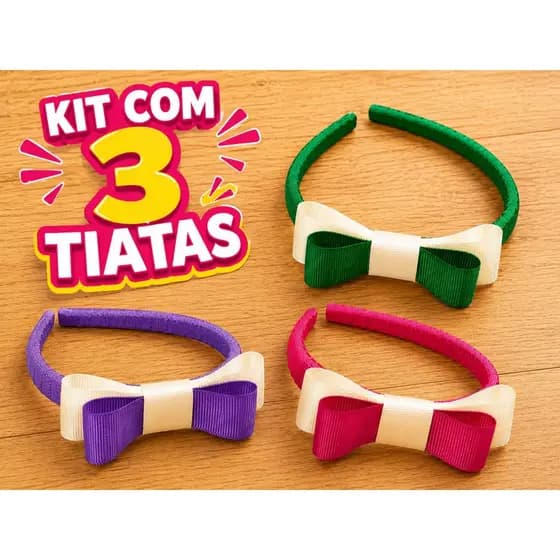 Kit com 3 Tiaras com Laço Tiara Infantil laço Infantil Arquinho Kit Tiaras Verde Lilas Pink com Off White