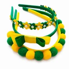 Kit 3 Tiaras Copa do Mundo Brasil Kit 3 Peças Tiara Arquinho Copa Do Mundo Brasil Tiara Arquinho  Pompons