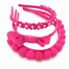Kit 3 Tiaras Infantil Pink Pompom Florzinha perola e Laço Infantil Arquinho Infantil Arco Tiara Infantil Rosa Pink