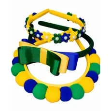 Kit 3 Tiara Infantil Copa do Mundo Brasil Arquinho Infantil Laço Infantil Tiara Pompons verde amarelo Azul Tiara Floral