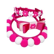 Kit 3 Tiaras Infantil com Pompons Rosa Pink e Branco Tiara de Cabelo com Laço Tiara Floral com Perola Arquinho Infantil