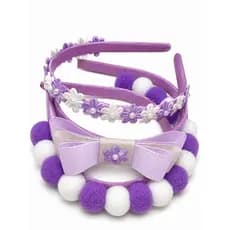 Kit com 3 Tiaras Infantil Com Pompons Lilás e Branco Arquinho Floral Tiara Laço Infantil Acessorio para Cabelos Infantil