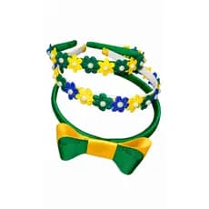 Kit 3 Tiaras Infantil Florzinha com Perola e Tiara Laço Infantil Arquinho Infantil Tiara Verde Amarelo e Azul