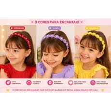 KIT 3 Tiaras Infantil Florzinha com Perola Vermelho Lilas Amarelo Arquinho Infantil Tiara Infantil Flor Floral