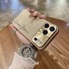 Nova Galvanoplastia Brilhante Nome design Caso De Telefone Para iphone 17 pro max 14 16 12 13 11 15 promax Ar Embalagem