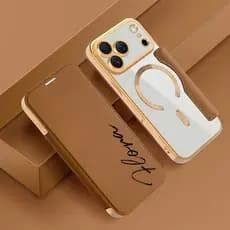 Nome design Textura De Couro flip Caso De Telefone Para iphone 17 pro max 14 16 13 12 11 15 promax