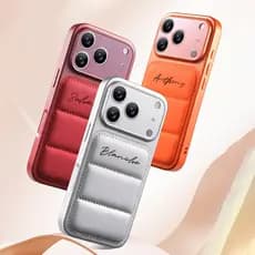 Nova capa personalizada com enchimento de plumas para iPhone 17 Pro Max, 17 Pro, 16 Pro Max e 16 Pro.