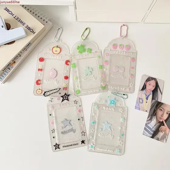 JUNYUE Suporte Para Cartão Fotográfico Coreano , Chaveiro Estrela Morango Pingente ID Moldura , Decoração Suspensa