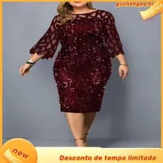 Plus Size P-5XG Vestido Feminino Festa Noite Elegante Temperamento Malha Slim Manga Longa Lantejoulas Vestidos