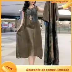 Vestido De Seda Feminino De Duas Peças Elegante Floral Plus Tamanho Casual Beach Vintage Long Mom 2024 Summer New Fashi