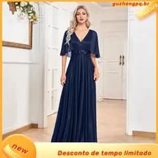 Vestido de Festa Longo Plus Size em Tule Glitter com Fenda do 54 ao 60