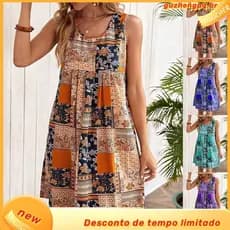 2 024 Mulheres E # 39 ; s Vestido De Primavera Verão Estampado Sem Mangas
