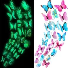 48 Peças Decalque Borboleta , Brilho Na Escuridão 3D Butterfly Sticker Para Decoração De Parede De Teto Adesiva Sala De Estar De Enfermagem Luminosa Realista Home Garden