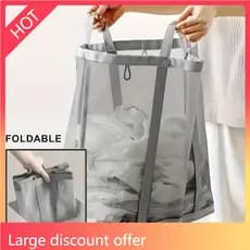 Cesto De Roupa Suja De Malha Dobrável AY8M-1PC Com Alças , Roupas Sujas Montado Na Parede Para Casa , Cestos De Lavander