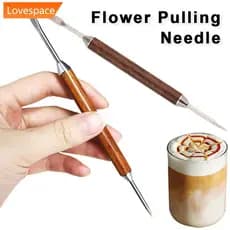 LS-STORE Agulhas De Café De Aço Inoxidável Puxar Flor Agulha Espresso Latte Decoração Arte Caneta De Madeira Barista Fer