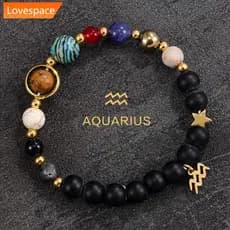LS-STORE Doze Constelações Pulseira Moda Zodíaco Pedra Planeta Grânulo Espiritual Jóias Astrologia Presente Para Mulhere